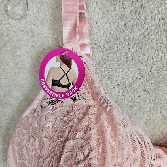 Bali Bra Size 3X Pink Lace Overlay Convertible Back NEW - Picture 3 of 5
